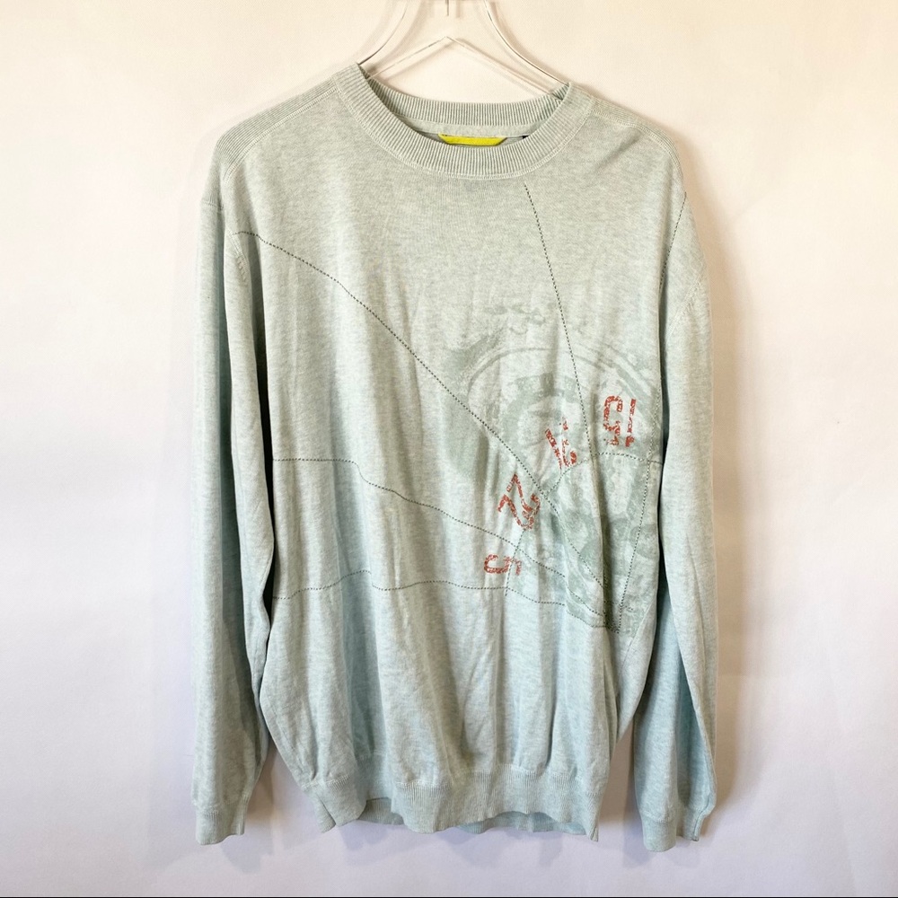 Nat Nast 100% Light Green Cotton Crewneck Graphic Sweater L